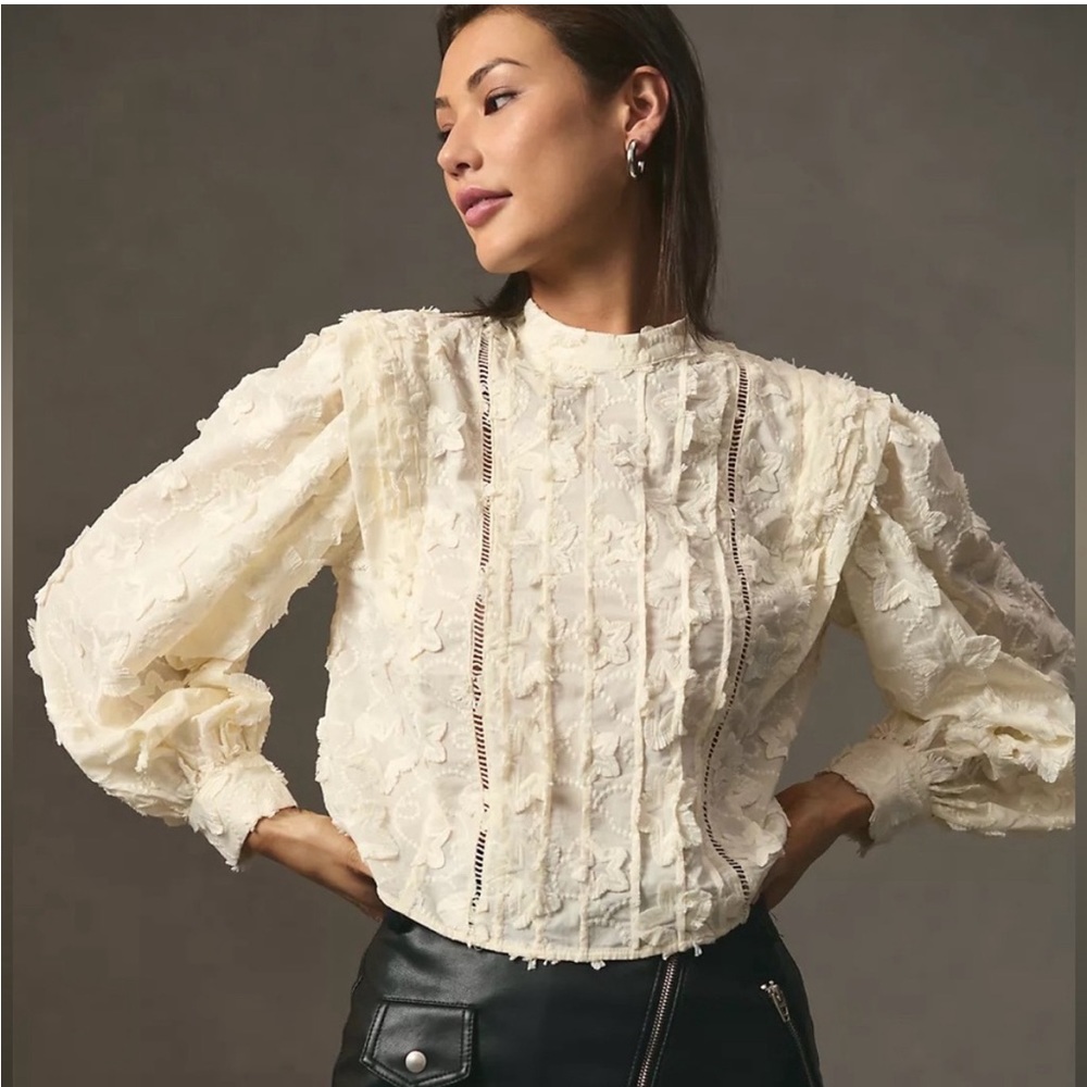 FARM RIO Star 3D Embroidered Blouse in Off White Small - NWT